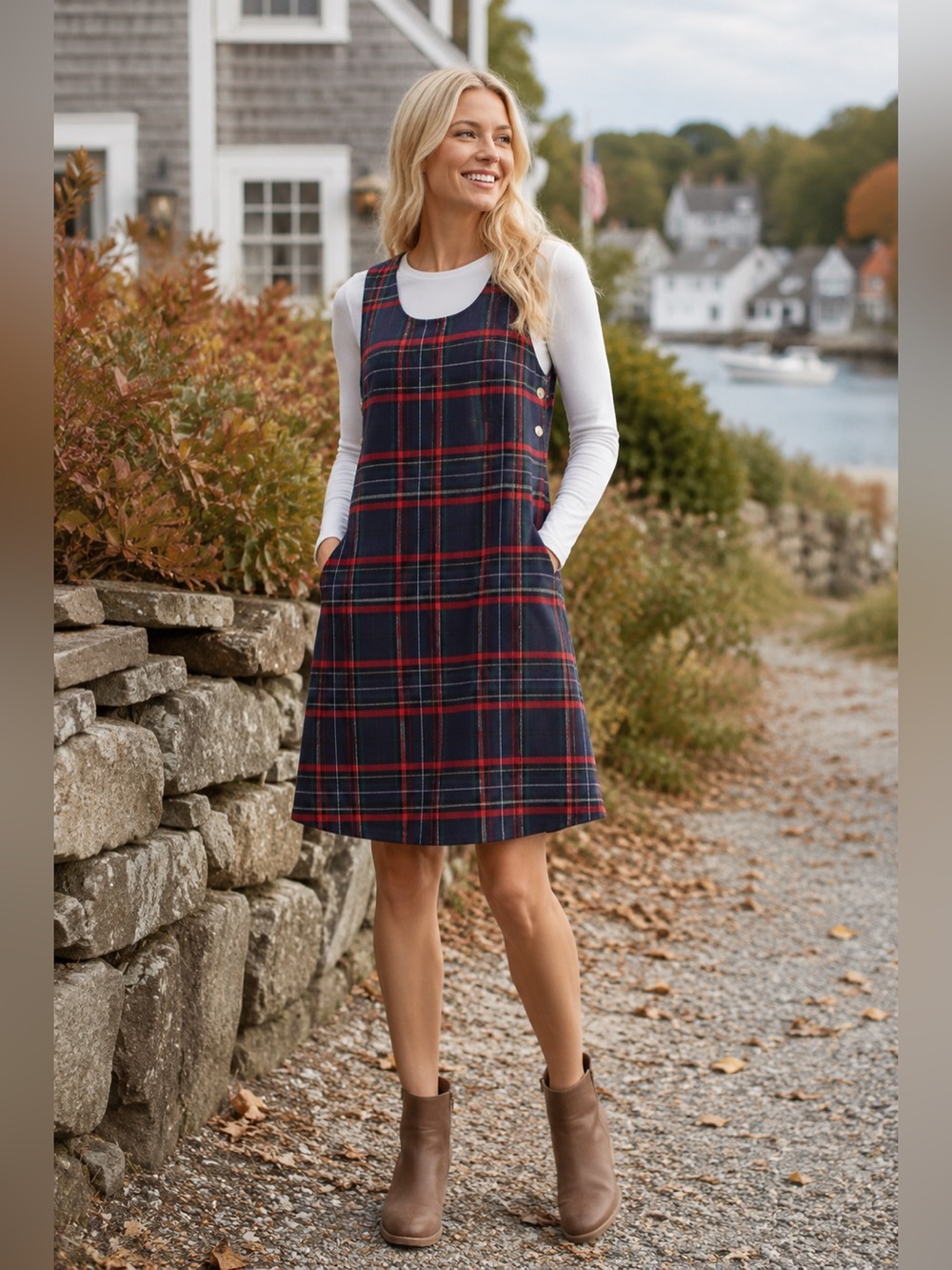 The Vermont‎ Country Store Tartan Side-Button Jumper size medium